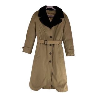 Vintage Eddie Bauer Goose Down Trench Coat Fur Collar Belted Button Up Men L USA